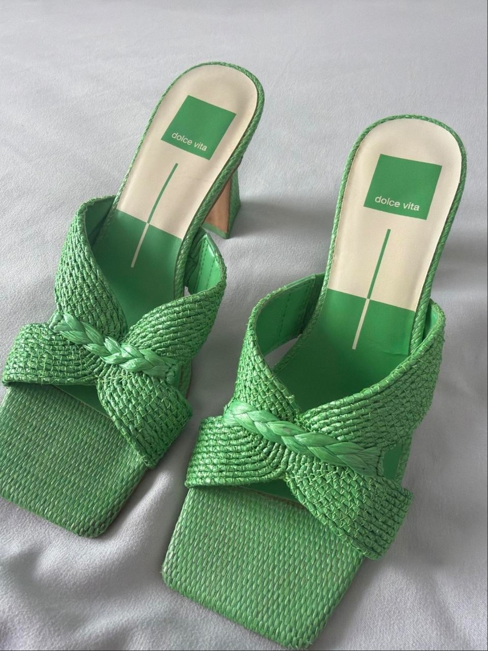 Dolce Vita Green Braided Square-Toe Mule Heels